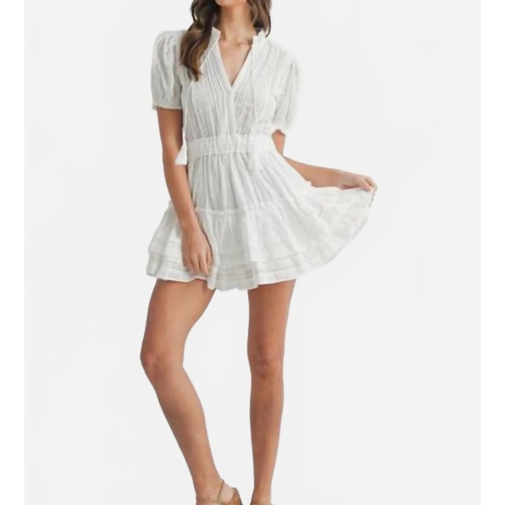 MABLE MD2541 White Cotton Eyelet Ruffle Tiered Mini Dress Size M